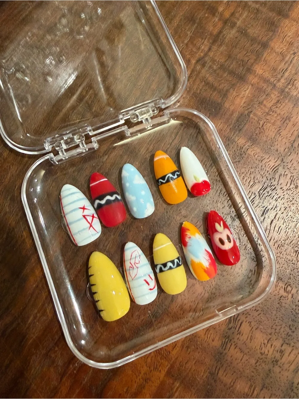 Assorted Yellow, Red & White back to school press On Nail Set